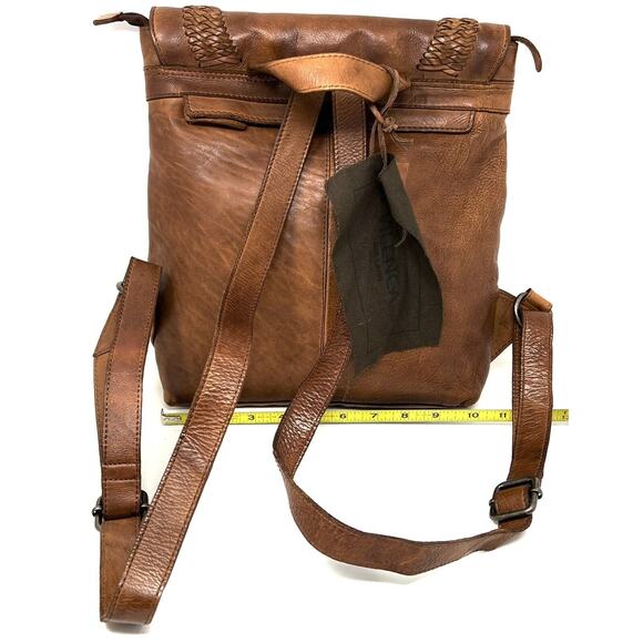 Vilenca Holland Backpack Distressed Leather Woven Trim TK 228 Cognac Brown NWT